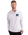 Michigan Wolverines Alumni Cutter & Buck Prospect Recycled Featherlight Stretch Mens Quarter Zip White Front Thumbnail Image