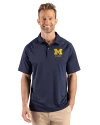 Michigan Wolverines Alumni Cutter & Buck Prospect Recycled Featherlight Stretch Mens Sport Polo Navy Blue Front Thumbnail Image
