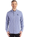  Cutter & Buck Skyline Recycled Gingham Mens Big & Tall Long Sleeve Button Down  Dress Shirt Tour Blue/White Front Thumbnail Image