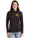 Los Angeles Rams- Cutter & Buck Prospect Recycled  Featherlight Stretch Womens Hooded Pullover Black Front Thumbnail Image