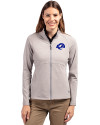 Los Angeles Rams- Cutter & Buck Adapt Recycled Soft Knit Stretch Womens Heathered Full Zip Jacket Polished Heather Front Thumbnail Image