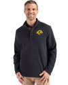 View image 1: Los Angeles Rams- Cutter & Buck Hunts Point Recycled Fleece Mens Hybrid Snap Placket Pullover Black Front