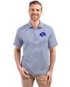 View image 7: Los Angeles Rams- Cutter & Buck Virtue Recycled Stripe Featherlight Pique Mens Big & Tall Polo Tour Blue Front