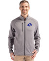 View image 4: Los Angeles Rams- Cutter & Buck Peshastin Recycled Grid Fleece Mens Full Zip Jacket Elemental Grey Heather Front