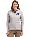 Los Angeles Rams- Cutter & Buck Adapt Recycled Soft Knit Stretch Womens Hybrid Full Zip Jacket Polished Medium Gray Front Thumbnail Image