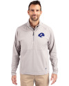 Los Angeles Rams- Cutter & Buck Adapt Recycled Soft Knit Stretch Mens Hybrid Quarter Zip Pullover  Polished Medium Gray Front Thumbnail Image