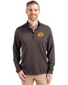 Los Angeles Rams- Cutter & Buck Virtue Recycled Micro Stripe Featherlight Pique Mens Big & Tall Quarter Zip Pullover Black/Elemental Grey Front Thumbnail Image