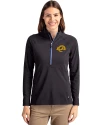 Los Angeles Rams- Cutter & Buck Adapt Recycled Soft Knit Stretch Womens Half Zip Pullover Black/Tour Blue Front Thumbnail Image
