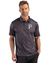 Pittsburgh Pirates Mono Cutter & Buck Pike Recycled Fern Print Mens Big & Tall Polo Black Front Thumbnail Image