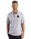 Boston Red Sox Mono Cutter & Buck Pike Recycled Lattice Print Mens Polo Elemental Grey Front Thumbnail Image