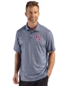 Los Angeles Angels Cooperstown Cutter & Buck Pike Recycled Lattice Print Mens Polo Navy Blue Front Thumbnail Image
