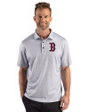 Boston Red Sox Cutter & Buck Pike Recycled Lattice Print Mens Polo Elemental Grey Front Thumbnail Image