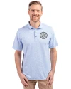 Ellsworth Cutter & Buck Virtue Recycled Botanical Print Featherlight Pique Mens  Polo Atlas Light Blue Front Thumbnail Image