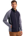 Ellsworth Cutter & Buck Adapt Recycled Soft Knit Stretch Mens Hybrid Full Zip Jacket Navy Blue Heather/Navy Blue Side Thumbnail Image