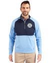 Ellsworth Cutter & Buck Adapt Recycled Soft Knit Stretch Mens Hybrid Quarter Zip Pullover  Atlas/Navy Blue Front Thumbnail Image