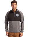 Ellsworth Cutter & Buck Adapt Recycled Soft Knit Stretch Mens Hybrid Quarter Zip Pullover  Black Heather/Black Front Thumbnail Image