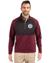 Ellsworth Cutter & Buck Adapt Recycled Soft Knit Stretch Mens Hybrid Quarter Zip Pullover  Bordeaux/Black Front Thumbnail Image