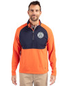 Ellsworth Cutter & Buck Adapt Recycled Soft Knit Stretch Mens Hybrid Quarter Zip Pullover  College Orange/Navy Blue Front Thumbnail Image