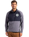 Ellsworth Cutter & Buck Adapt Recycled Soft Knit Stretch Mens Hybrid Quarter Zip Pullover  Navy Blue Heather/Navy Blue Front Thumbnail Image