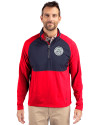 Ellsworth Cutter & Buck Adapt Recycled Soft Knit Stretch Mens Hybrid Quarter Zip Pullover  Red/Navy Blue Front Thumbnail Image
