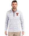 Texas Tech Red Raiders College Vault Cutter & Buck Traverse Recycled Smooth Stretch Mens Camo Quarter Zip Pullover Charcoal Front Thumbnail Image