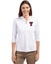 Texas Tech Red Raiders Cutter & Buck Virtue Recycled Featherlight Pique Womens Half Zip Hooded Pullover White Front Thumbnail Image