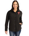 Texas Tech Red Raiders College Vault Cutter & Buck Roam Recycled Buttery-Soft Knit Womens Button Down Shirt Jacket Black Front Thumbnail Image
