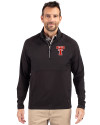 Texas Tech Red Raiders College Vault Cutter & Buck Adapt Recycled Soft Knit Stretch Mens Hybrid Quarter Zip Pullover  Black Front Thumbnail Image