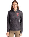 Texas Tech Red Raiders College Vault Cutter & Buck Traverse Recycled Smooth Stretch Womens Camo Quarter Zip Pullover Black Front Thumbnail Image
