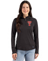 Texas Tech Red Raiders College Vault Cutter & Buck Prospect Recycled Featherlight Stretch Womens Quarter Zip Black Front Thumbnail Image