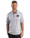 Cincinnati Bengals Mono Cutter & Buck Pike Recycled Lattice Print Mens Big & Tall Polo Elemental Grey Front Thumbnail Image