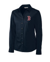 Boston Red Sox Cutter & Buck Epic Easy Care Fine Twill Womens Long Sleeve Dress Shirt Navy Blue Mannequin Thumbnail Image