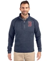 Boston Red Sox Cutter & Buck Mainsail Sweater-Knit Mens Half Zip Pullover Jacket Liberty Navy Heather Front Thumbnail Image