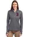 View image 1: Boston Red Sox Cutter & Buck Traverse Recycled Smooth Stretch Womens Quarter Zip Pullover Elemental Grey Front