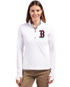 Boston Red Sox Cutter & Buck Traverse Stretch Eco Quarter Zip Womens Pullover White Front Thumbnail Image