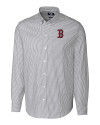 Boston Red Sox Cutter & Buck Stretch Oxford Stripe Mens Long Sleeve Dress Shirt Charcoal Mannequin Thumbnail Image