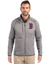 Boston Red Sox Cutter & Buck Mainsail Sweater-Knit Mens Big and Tall Full Zip Jacket Polished Heather Front Thumbnail Image