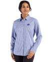 Los Angeles Rams  - Cutter & Buck Skyline Recycled Gingham Womens Long Sleeve Spread Collar Dress Shirt Tour Blue/White Front Thumbnail Image