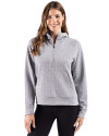 Cutter & Buck Drift Epic Versatility Recycled Textured Knit Womens Half Zip Hooded Pullover CONCRETE Front Thumbnail Image