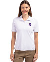 Northwestern Wildcats- Cutter & Buck Virtue Recycled Featherlight Pique Womens Polo White Front Thumbnail Image