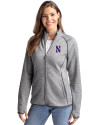 Northwestern Wildcats- Cutter & Buck Mainsail Sweater-Knit Womens Full Zip Jacket Polished Heather Front Thumbnail Image