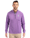 Northwestern Wildcats- Cutter & Buck Adapt Recycled Soft Knit Stretch Mens Heathered Quarter Zip Pullover  College Purple Heather Front Thumbnail Image