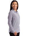 Northwestern Wildcats- Cutter & Buck Skyline Recycled Gingham Womens Long Sleeve Spread Collar Dress Shirt Black/White Side Thumbnail Image