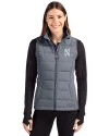 Northwestern Wildcats- Cutter & Buck Evoke Recycled Honeycomb Fleece Womens Hybrid Full Zip Vest Elemental Grey Front Thumbnail Image