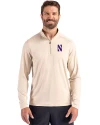 Northwestern Wildcats- Cutter & Buck Coastline Recycled Double Peached Mens Quarter Zip Pullover Wheat Front Thumbnail Image