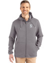 Northwestern Wildcats- Cutter & Buck Roam Recycled Buttery-Soft Knit Mens Full Zip Hooded Jacket Elemental Grey Front Thumbnail Image