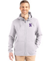 Northwestern Wildcats- Cutter & Buck Roam Recycled Buttery-Soft Knit Mens Full Zip Hooded Jacket Solitare Front Thumbnail Image