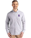Northwestern Wildcats- Cutter & Buck Skyline Recycled Pinstripe Mens Big & Tall Long Sleeve Button Down  Dress Shirt Elemental Grey/White Front Thumbnail Image