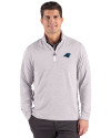 Carolina Panthers Cutter & Buck Adapt Recycled Soft Knit Stripe Mens Quarter Zip Pullover  Polished Heather/White Front Thumbnail Image