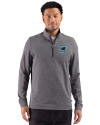 Carolina Panthers Historic Cutter & Buck Adapt Recycled Soft Knit Stripe Mens Quarter Zip Pullover Black Heather Front Thumbnail Image